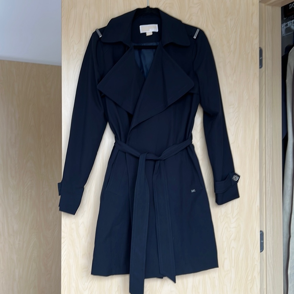 Michael Kors water resistant navy trench coat in size small